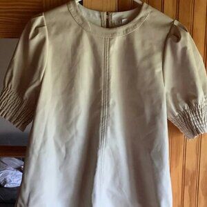 Women's THML Faux Leather Cream Keyhole Back Short Puff Sleeve Blouse Top M